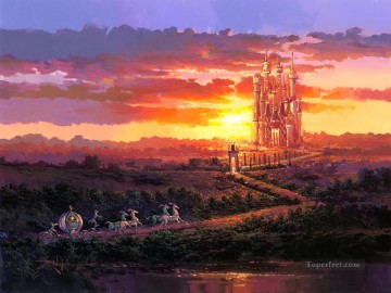 ディズニー Painting - 子供向けの夕日の城の漫画